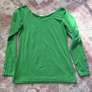 Matilda Jane Women's Green Boat Neck Long Sleeve Button Top Size L Cotton